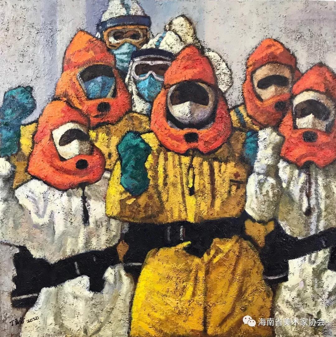 《战疫·天使铿锵》油画__丁孟芳