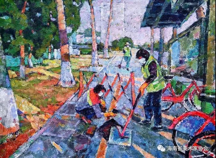 油画《逆行者•市政人》__陈雄