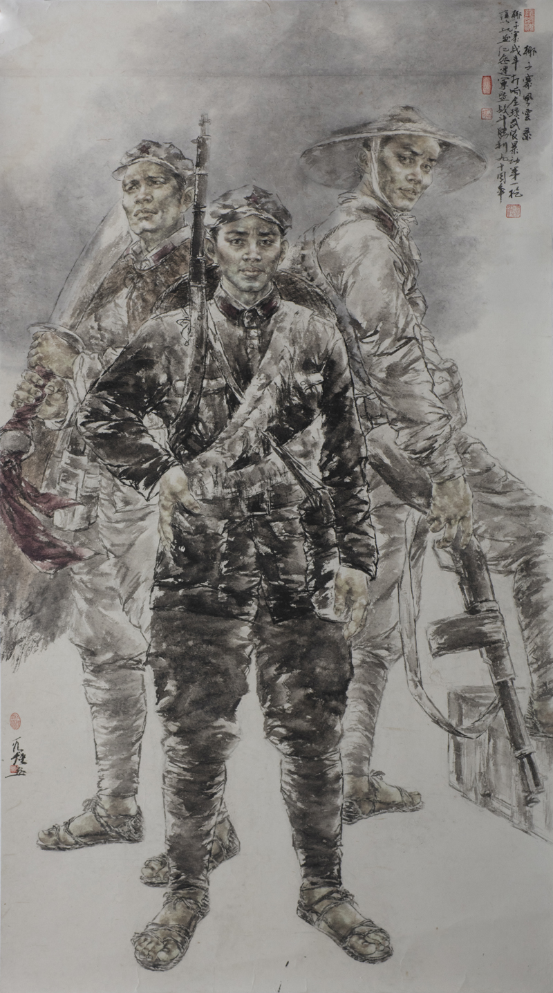 17、段炼《椰子寨风云录》110x220国画