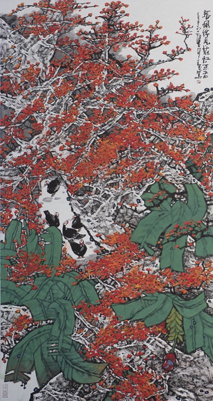 20、王良《春风绵长花红不老》国画__180x97