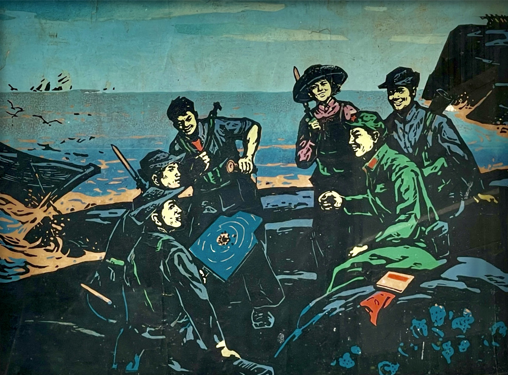 7、符国平__《海岛民兵军训忙》_版画__70x52