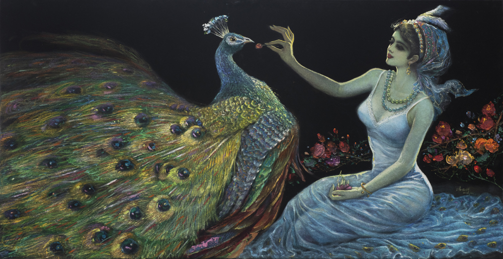 3、潘正沂《开屏庆丰年》160X80油画