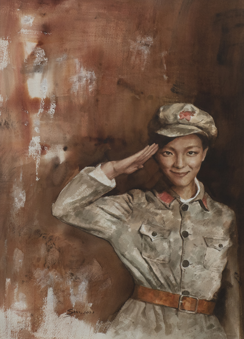 20、孙艺《致敬·红色娘子军》76x56水彩.jpg