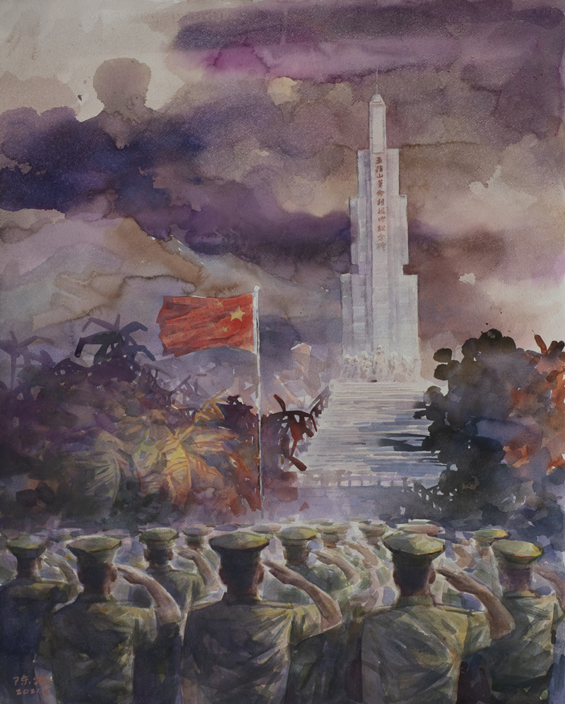 38、陈振《热血铸丰碑》尺寸70x90，水彩.jpg